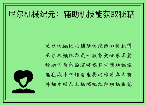 尼尔机械纪元：辅助机技能获取秘籍